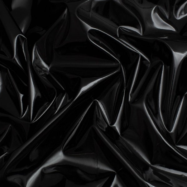 Tissu vinyle PVC brillant Minerva Core Range - Motif uni noir - Largeur 140 cm / 56" - par mètre