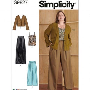 Patron Simplicity 9827 W2 pour pantalons, hauts, cardigans, grandes tailles 20W-22W-24W-26W-28W, Couture