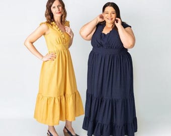 IzzoSew Studio Sewing Pattern Rivelin Ruffle Dress Women UK Sizes 6-34 Dresses