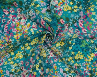 Silk Crepe De Chine Fabric - Minerva Exclusive Floral Exuberance - Flowers - Width 136cm / 54" - per metre
