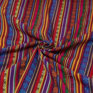 Minerva Core Range Mexico Woven Stripe Jacquard Canvas Fabric - Red Stripes Pattern - Width 150cm / 60&quot; - per metre