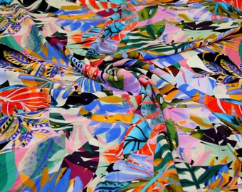 Minerva Exclusive Kaleidoscope Palms Viscose Challis Fabric - Multicoloured Abstract, Plants Pattern - Width 150cm / 60&quot; - per metre