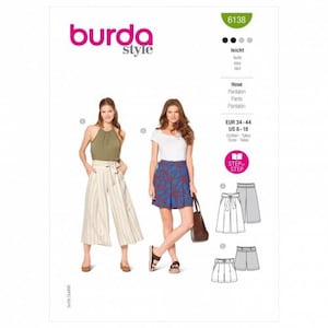 Burda Sewing Pattern 6138 Women 34-44 Trousers, Shorts