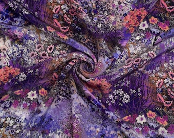 Silk Stretch Woven Crepe Fabric - Minerva Exclusive Wildflower Fusion - Flowers - Width 140cm / 56" - per metre