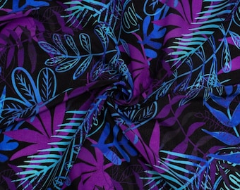 Silk Crepe De Chine Fabric - Minerva Exclusive Lithograph Leaves - Plants - Width 136cm / 54" - per metre