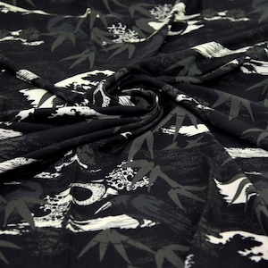 Minerva Exclusive Twilight Eclipse Viscose Challis Fabric - Black, Grey Birds, Gothic Pattern - OEKO-TEX - Width 150cm / 60" - per metre