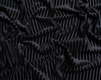 Minerva Core Range Rib Velvet Stretch Knit Fabric - Black Stripes Pattern - Width 155cm / 62&quot; - per metre