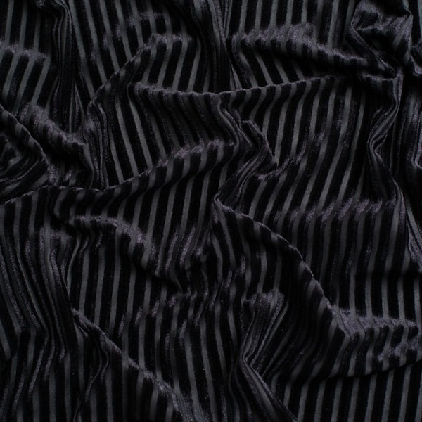 Minerva Core Range Rib Velvet Stretch Knit Fabric - Black Stripes Pattern - Width 155cm / 62" - per metre