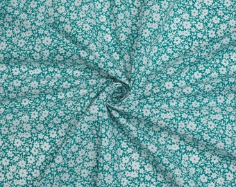 Tela de polialgodón estampada Minerva - Estampado de flores color aguamarina - Ancho 110 cm / 44" - por metro