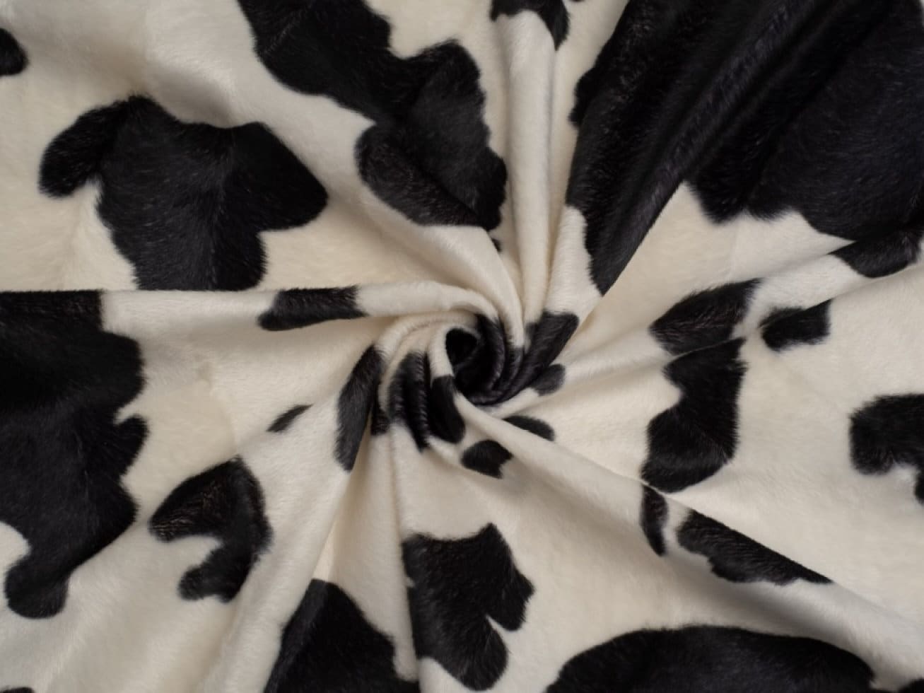 Minerva Core Range Velboa Faux Fur Fabric - Black Cows Animal Prints Pattern - Width 145cm / 58" - per metre