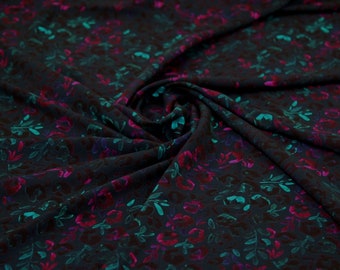 Minerva Exclusive Boudoir Bouquet Viscose Challis Fabric - Navy, Turquoise Flowers Pattern - OEKO-TEX - Width 150cm / 60&quot; - per metre