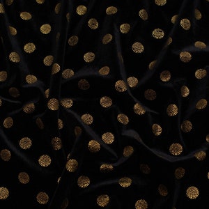 Minerva Core Range Metallic Velvet Stretch Knit Fabric - Black & Gold Spots Pattern - Width 155cm / 62&quot; - per metre