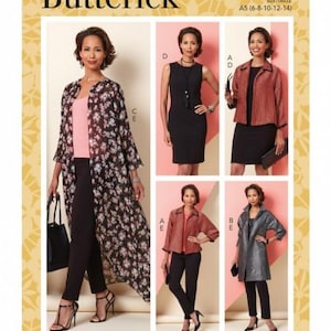 Può includere: Un cartamodello per abbigliamento femminile, con quattro stili diversi: un cardigan lungo, un abito senza maniche, una giacca e un cappotto lungo. Il cartamodello è di Butterick ed è di taglia A5 (6-8-10-12-14).