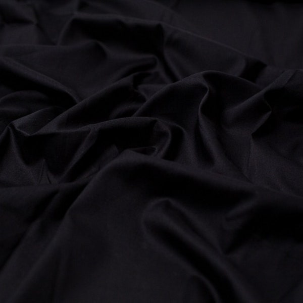 Minerva Core Range Supima Smooth Cotton Lawn Fabric - Black Plain Pattern - Width 140cm / 56" - per metre