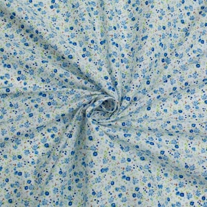 Minerva Printed Polycotton Fabric - Blue Flowers Pattern - Width 112.5cm / 45&quot; - per metre