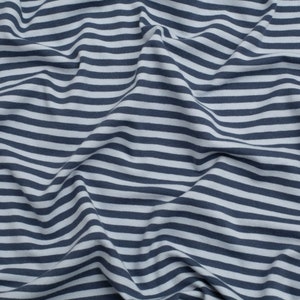 Minerva Core Range Cotton Jersey Stretch Knit Fabric - Indigo Blue Stripes Pattern - Width 150cm / 60&quot; - per metre