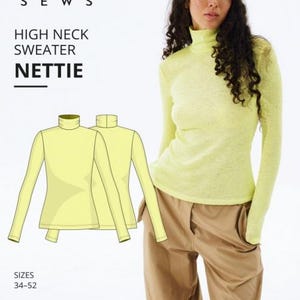 Vikisews Sewing Pattern Nettie High Neck Sweater Women UK 4-22 Tops, Sweaters