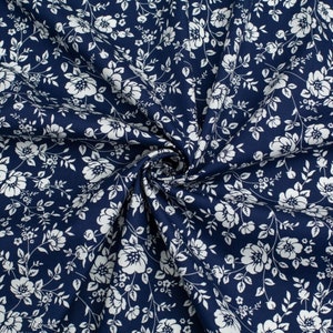 Rose & Hubble 100% Cotton Poplin Fabric - Navy Blue Flowers Pattern - OEKO-TEX - Width 112.5cm / 45" - per metre