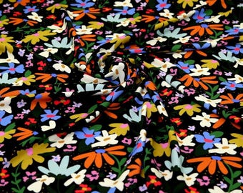 Minerva Exclusive Darling Daisies Viscose Challis Fabric - Multicoloured Flowers Pattern - OEKO-TEX - Width 150cm / 60" - per metre