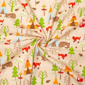Rose & Hubble 100% Cotton Poplin Fabric - Autumn Animals Pattern - OEKO-TEX - Width 112.5cm / 45&quot; - per metre