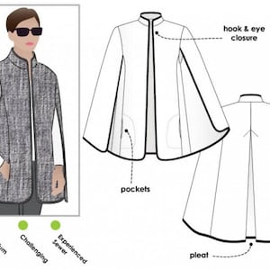 Patrón de costura Style Arc para capa Nell para mujer