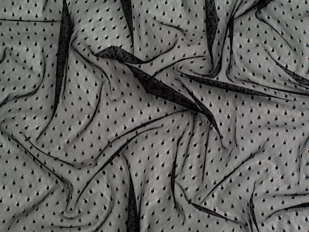 Minerva Core Range Dobby Spot Mesh Fabric - Black Spots Pattern - Width ...