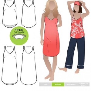 Style Arc Sewing Pattern Camisole Nightie - Pyjamas, Tops, Dresses for Women - Intermediate