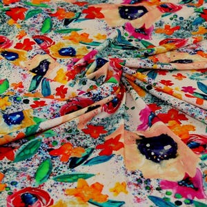 Minerva Exclusive Rose Relations Viscose Challis Fabric - Multicoloured Flowers Pattern - OEKO-TEX - Width 150cm / 60" - per metre