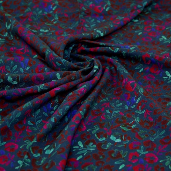 Minerva Exclusive Boudoir Bouquet Linen Viscose Blend Fabric - Navy, Turquoise Flowers Pattern - OEKO-TEX - Width 148cm / 59" - per metre