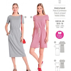 Patrón de costura Burda 6004 - Vestidos y monos para mujer, tallas 8-20 (34-44) - Fácil