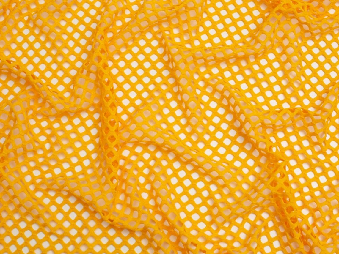 Minerva Core Range Chunky Fish Net Mesh Fabric - Golden Yellow Plain ...