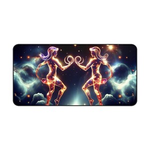 Gemini Zodiac Desk Mat - Adaptable, Energetic & Playfully Smart, Astrological Cosmic Office Decor, Astrology Gift Celestial Desk Accessories
