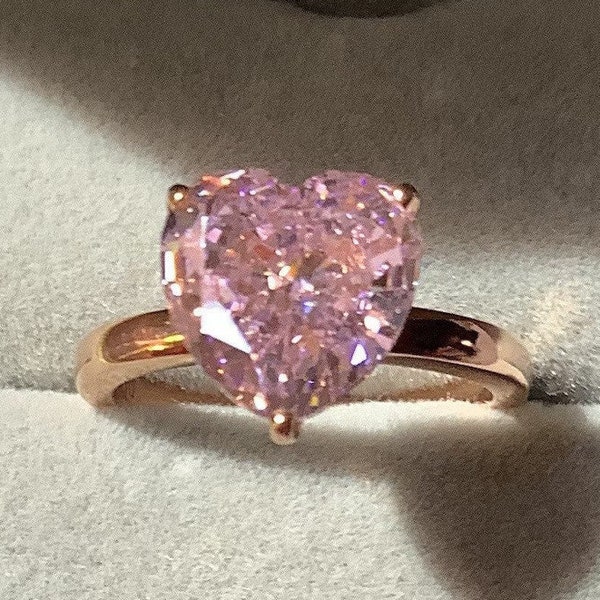 5.00 CT Peach Pink Heart Shaped Engagement Sapphire Ring, 14K Rose Gold Solitaire Ring, Pink Diamond Promise Ring, Anniversary Ring For Gift