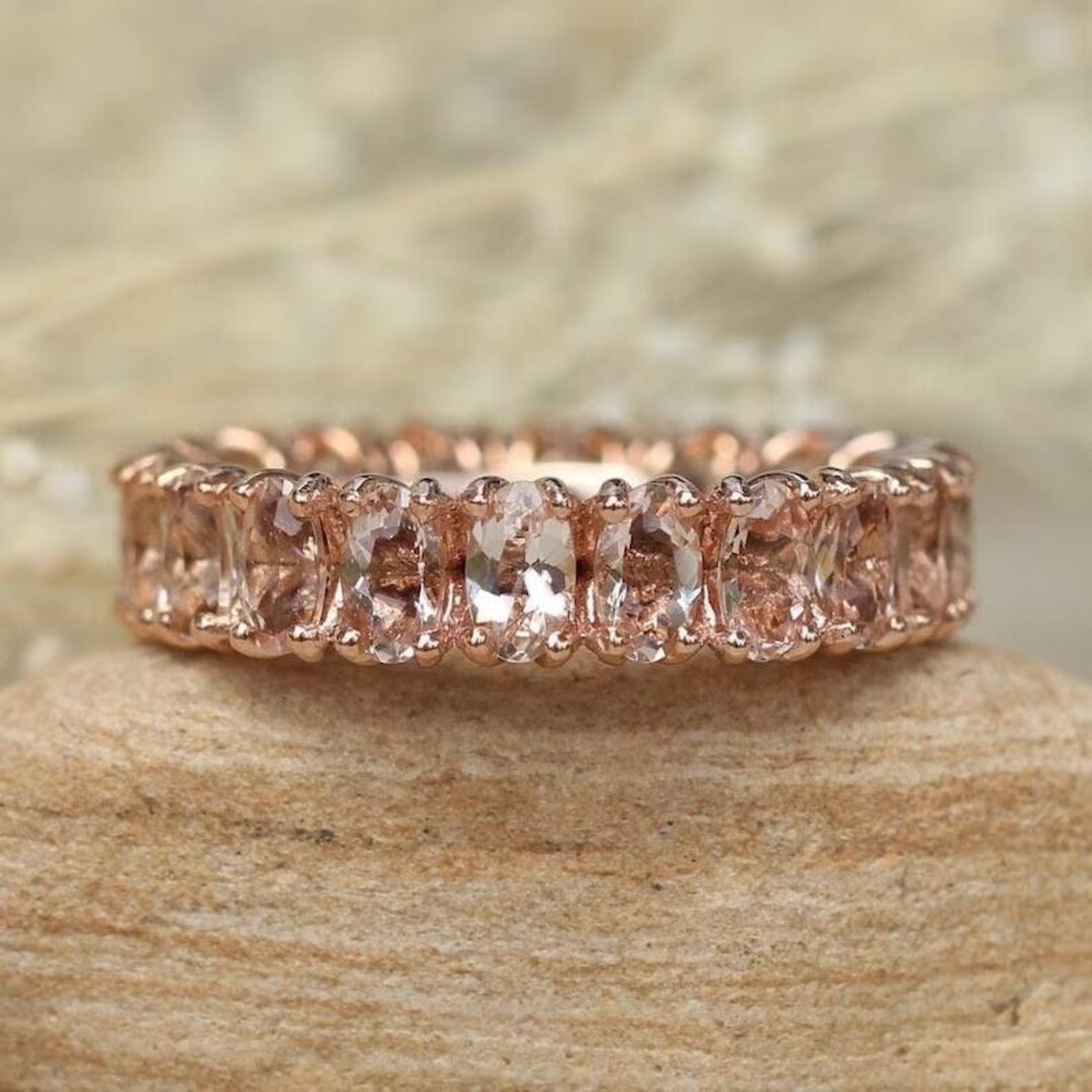 Oval Cut Eternity Band Ring 18k Rose Gold Stacking Etsy