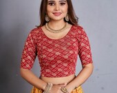 Readymade indian designer red colou party wear saree lehenga sleeves blouse gift for women