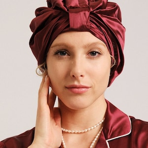 Pure Mulberry Silk Turban Double Layer 22 Momme / Sleeping Cap / Plum / Raspberry / Blue / Orange/ Rose Gold image 2