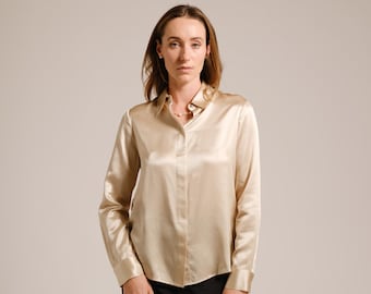Damen Seidenbluse mit verdeckter Knopfleiste / Maßgeschneidert für einen professionellen Look und formelle Anlässe
