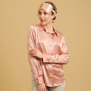 Luxury Pure Silk Blouse /Pure Mulberry Silk /Office Lady Silk Blouse/ Professional Silk Blouse / Long Sleeve Collared Silk Blouse /Rose Gold