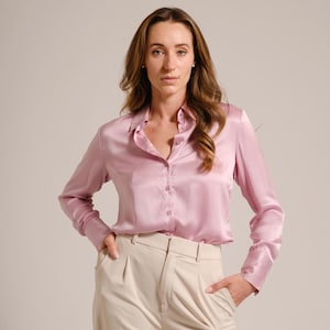 Long Sleeved Collared Blouse Silk Sandwashed / Tailored for professional look and formal occasions