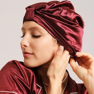 Pure Mulberry Silk Turban Double Layer / Sleeping Cap / Plum / Green/ Raspberry/Gold, Gift for her