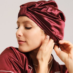 Pure Mulberry Silk Turban Double Layer 22 Momme / Sleeping Cap / Plum / Raspberry / Blue / Orange/ Rose Gold image 1