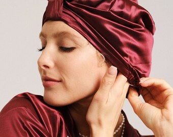 Pure Mulberry Silk Turban Double Layer 22 Momme / Sleeping Cap / Plum / Raspberry / Blue / Orange/ Rose Gold