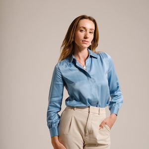 Premium Natural Pure Silk Blouse / Office Lady Silk Blouse/ Professional Silk Blouse / Long Sleeve Collared Silk Blouse