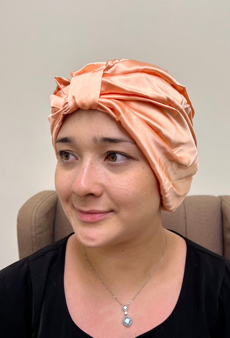 Pure Mulberry Silk Turban Double Layer 22 Momme / Sleeping Cap / Plum / Raspberry / Blue / Orange/ Rose Gold image 5