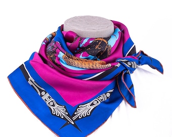 100% Silk Scarf Square 90cm with Gift Box, Mother /Girlfriend /Birthday /Christmas /Anniversary /Valentine&#39;s Day Gift
