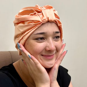 Pure Mulberry Silk Turban Double Layer 22 Momme / Sleeping Cap / Plum / Raspberry / Blue / Orange/ Rose Gold image 6