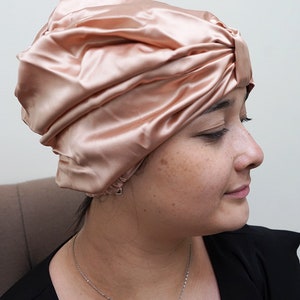 Pure Mulberry Silk Turban Double Layer 22 Momme / Sleeping Cap / Plum / Raspberry / Blue / Orange/ Rose Gold image 10