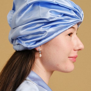 Pure Mulberry Silk Turban Double Layer 22 Momme / Sleeping Cap / Plum / Raspberry / Blue / Orange/ Rose Gold image 3