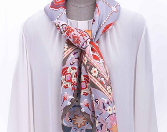 100% 18 Momme Silk Twill Scarf Square 106cm with Gift Box, Hand-Rolled Edges, Mother /Girlfriend /Birthday /Christmas /Valentine's Day Gift