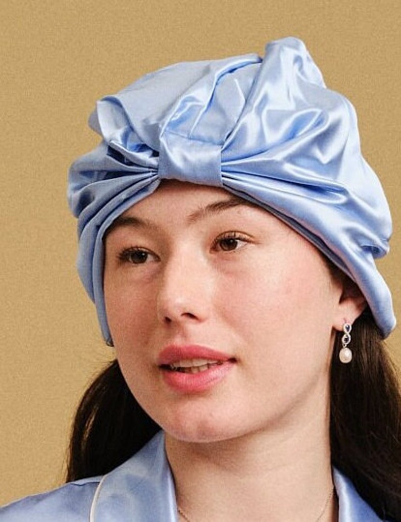 Pure Mulberry Silk Turban Double Layer 22 Momme / Sleeping Cap / Plum / Raspberry / Blue / Orange/ Rose Gold image 4